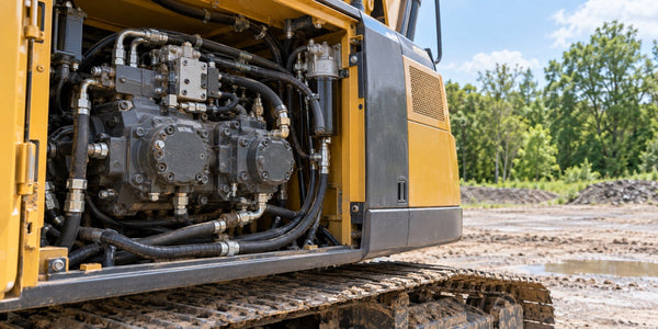 Excavator Main Pumps: Controls and Assembly Scope — editorial illustration; not application or diagnostic evidence.
