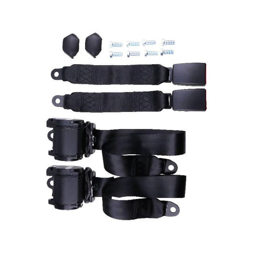 2 Sets Retractable 3 Point Safety Seat Belt Straps Car Vehicle Adjustable Belt Kit ZL85FW - KUDUPARTS