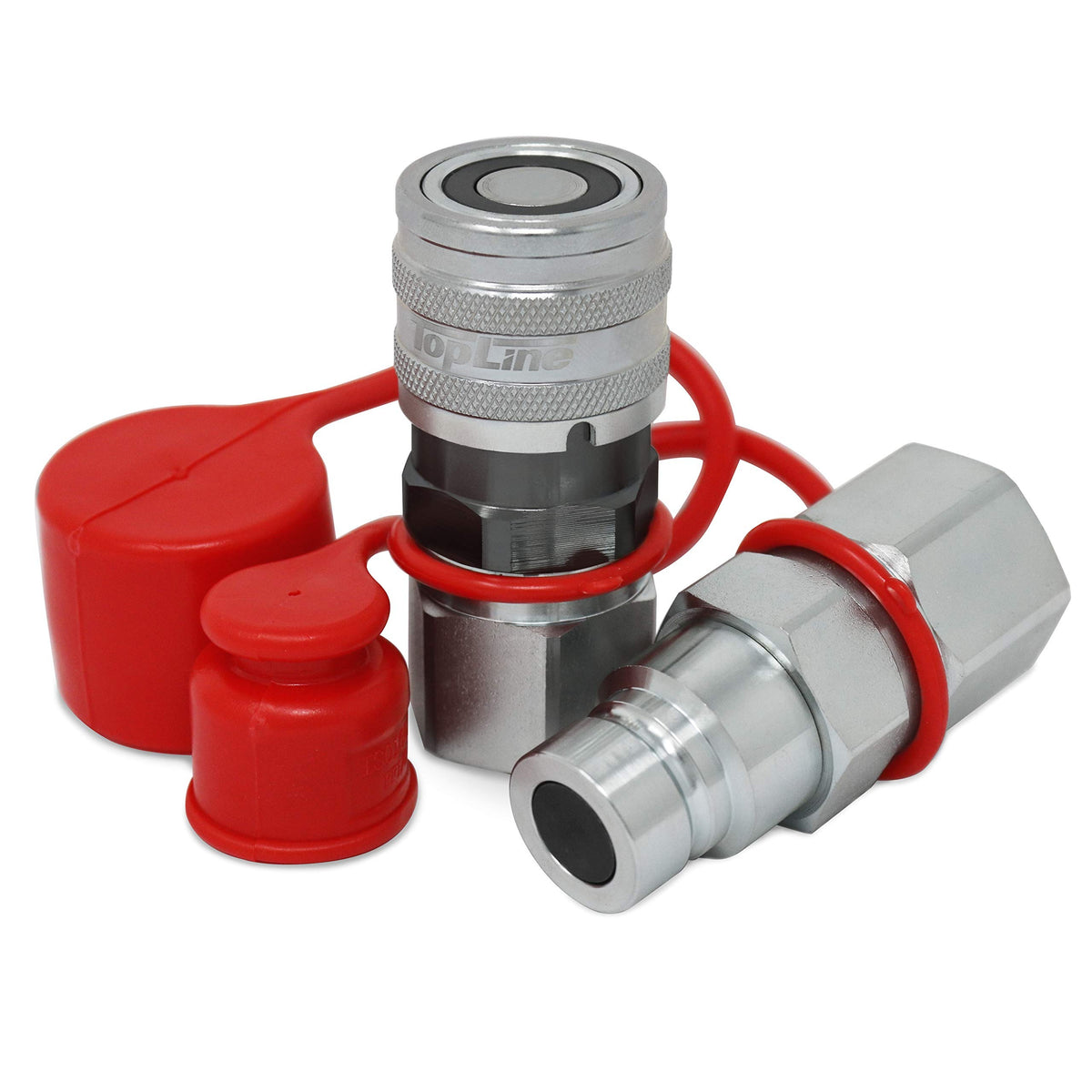 3/4" SAE Thread 1/2" body Flat Face Quick Connect Coupler Set for Bobcat Skid Steer Caterpillar John Deere CASE Volvo Gehl Kubota - KUDUPARTS