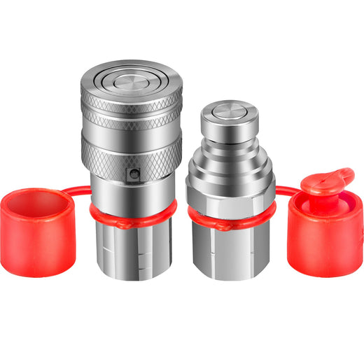 3/4" SAE Thread 1/2" body Flat Face Quick Connect Coupler Set for Bobcat Skid Steer Caterpillar John Deere CASE Volvo Gehl Kubota - KUDUPARTS