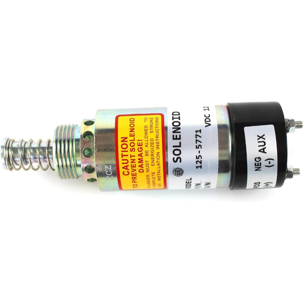 12V Fuel Shutoff Solenoid 125-5771 for Caterpillar CAT Engine 3114 3126 3116 3126B 3126E Asphalt Paver AP-1000 AP-1050 - KUDUPARTS