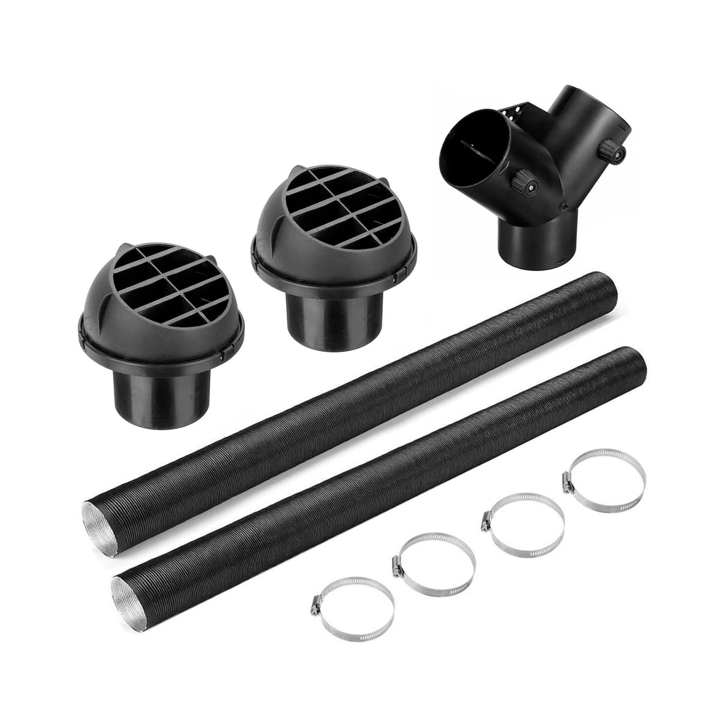 Kit de conducto de calefacción de 75 mm con tubo de escape y conector divisor en Y de 3 vías con válvula ajustable y salida de aire.