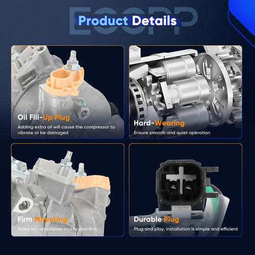 AC Compressor with Clutch – Compatible with Ford Mustang L4 2.3L (2015-2024), Strong Cooling Performance - KUDUPARTS