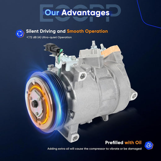 AC Compressor with Clutch – Compatible with Ford Mustang L4 2.3L (2015-2024), Strong Cooling Performance - KUDUPARTS