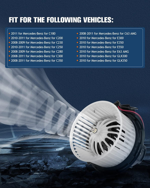 HVAC AC Heater Blower Motor with Fan Cage, Front – Compatible with 2011 Mercedes-Benz C180, 2010–2011 C200, 2008–2009 C230 - KUDUPARTS