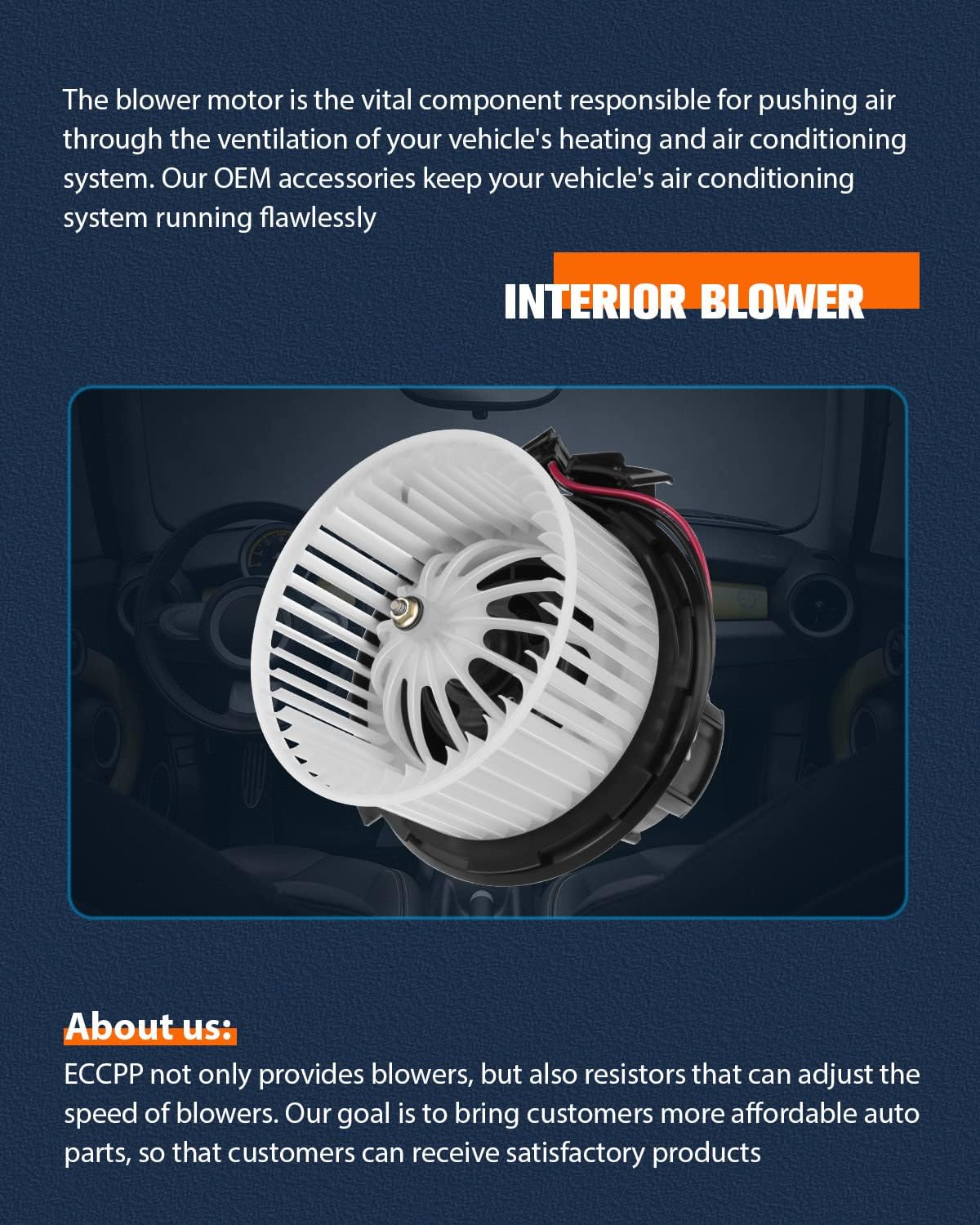 HVAC AC Heater Blower Motor with Fan Cage, Front – Compatible with 2011 Mercedes-Benz C180, 2010–2011 C200, 2008–2009 C230