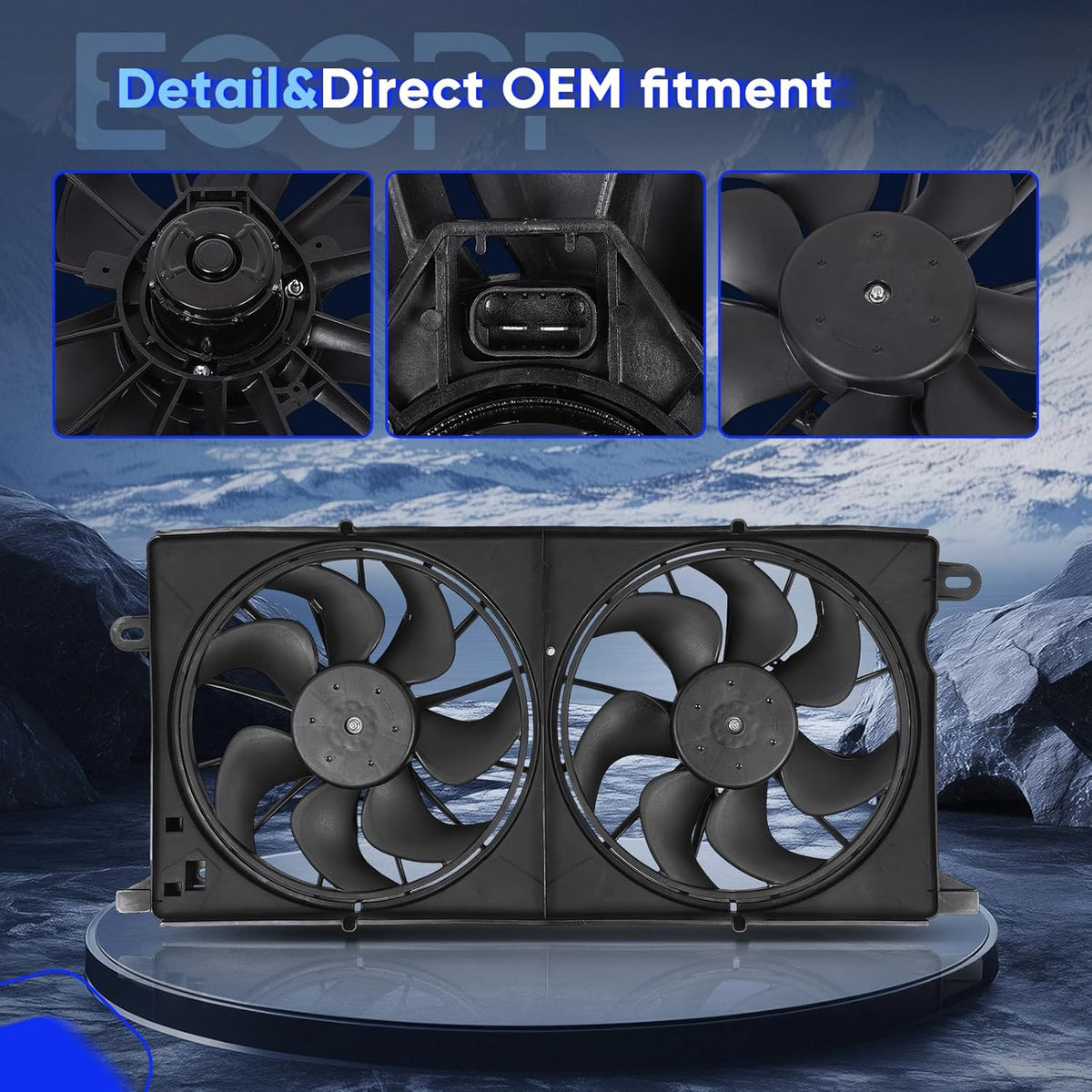 Radiator Cooling Fan Assembly Compatible with 2000-2005 Buick LeSabre 3.8L & Pontiac Bonneville 3.8L – Replaces AC Condenser Fan 620320, 620636, 620-636, 12463008, 12463009, 12463085 - KUDUPARTS