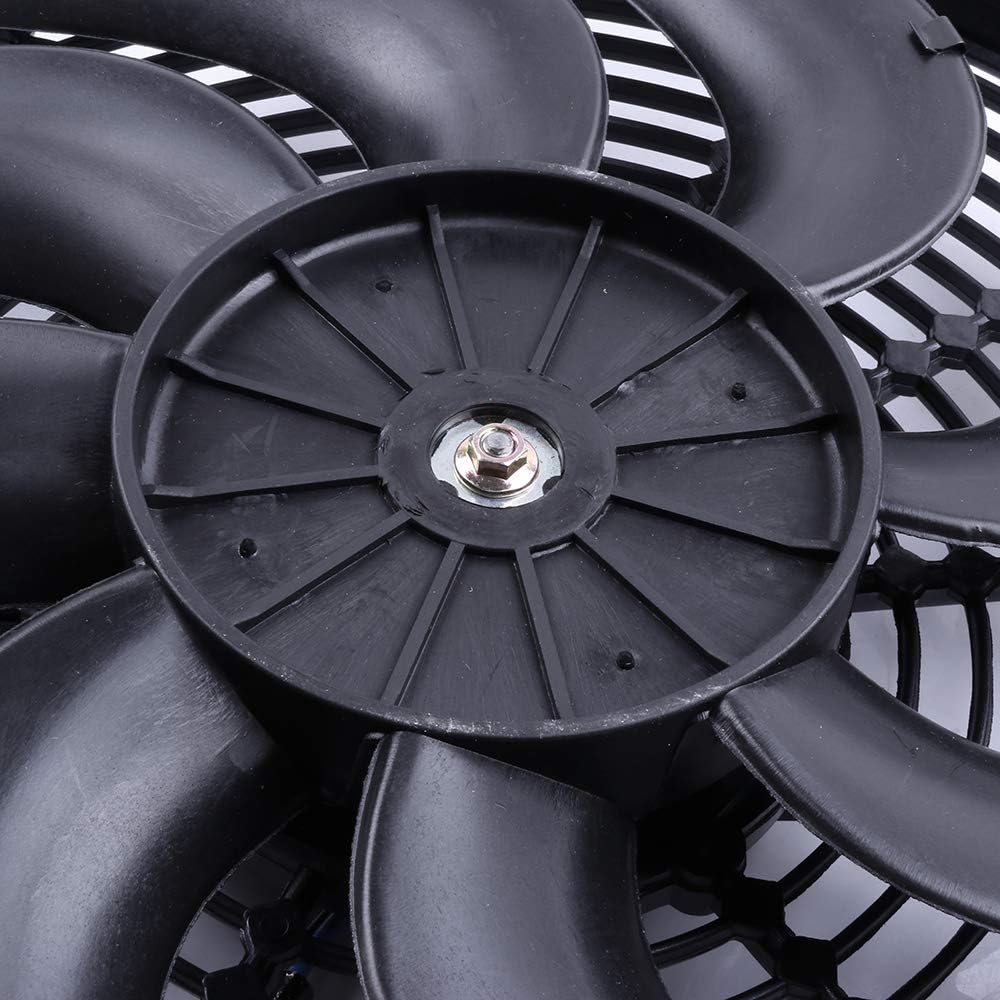 14" Universal Slim Push-Pull Electric Radiator Cooling Fan Mount Kit, Black Plastic, 12V - KUDUPARTS