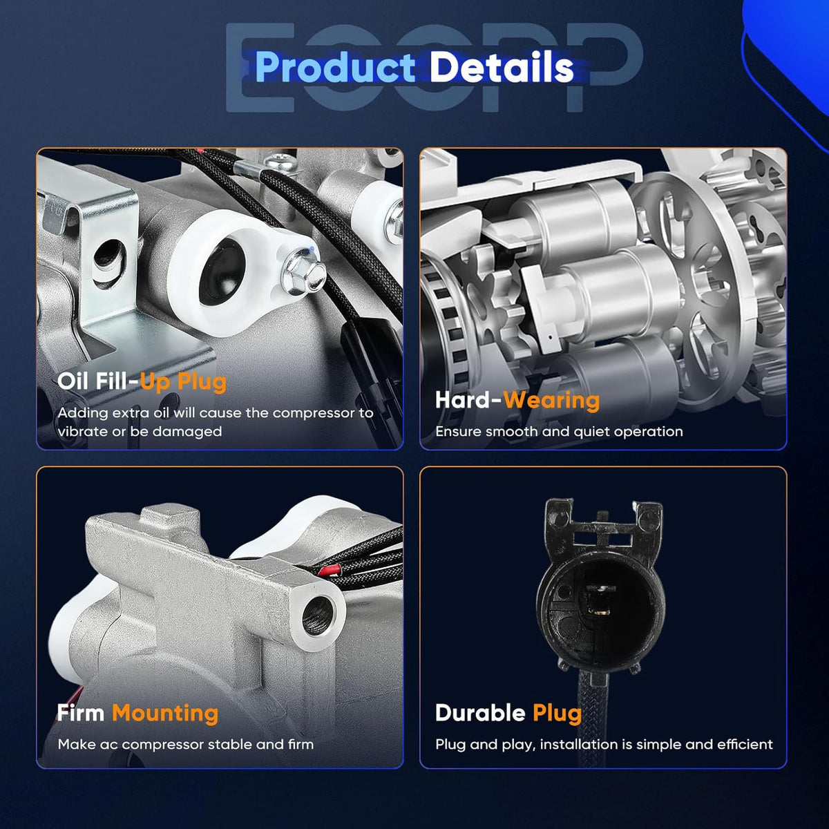 AC Compressor with Clutch – Compatible with Dodge Stratus (2000-2007), Mitsubishi Eclipse, Galant, Lancer – 1.5L, 1.8L, 2.0L, 2.4L - KUDUPARTS