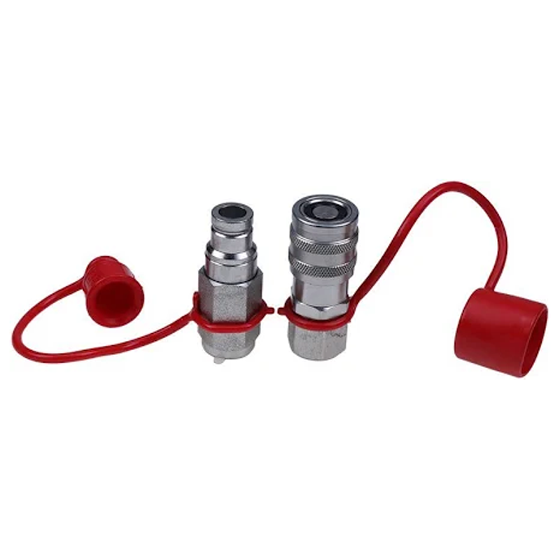 Flat Face Hydraulic Couplers/Quick Connect Couplings Set with Dust Caps 3/8" NPT x 1/2" Body - KUDUPARTS
