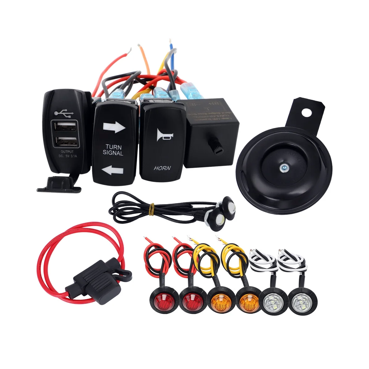 Kit universel de clignotants et klaxon homologué route pour UTV avec interrupteur à bascule, compatible avec Polaris RZR, Can-Am Maverick X3, Yamaha YXZ1000R, Honda Talon et Kawasaki Teryx.