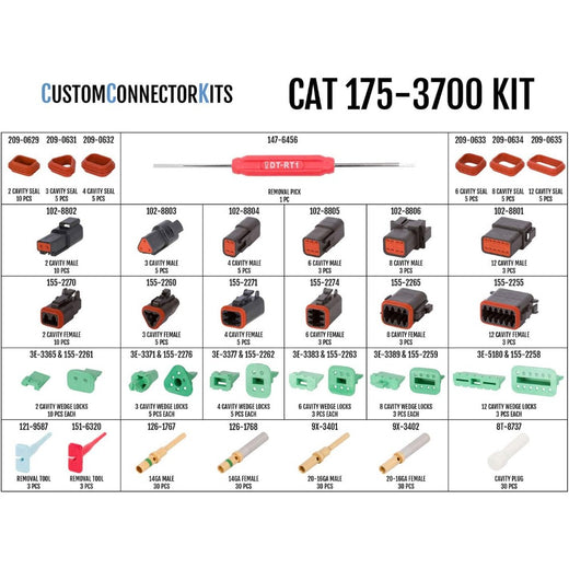 Electrical Connector Kit 175-3700 With 1U-5804 Crimp Tool for Caterpillar CAT Engine 3508B 22-12 AWG - KUDUPARTS