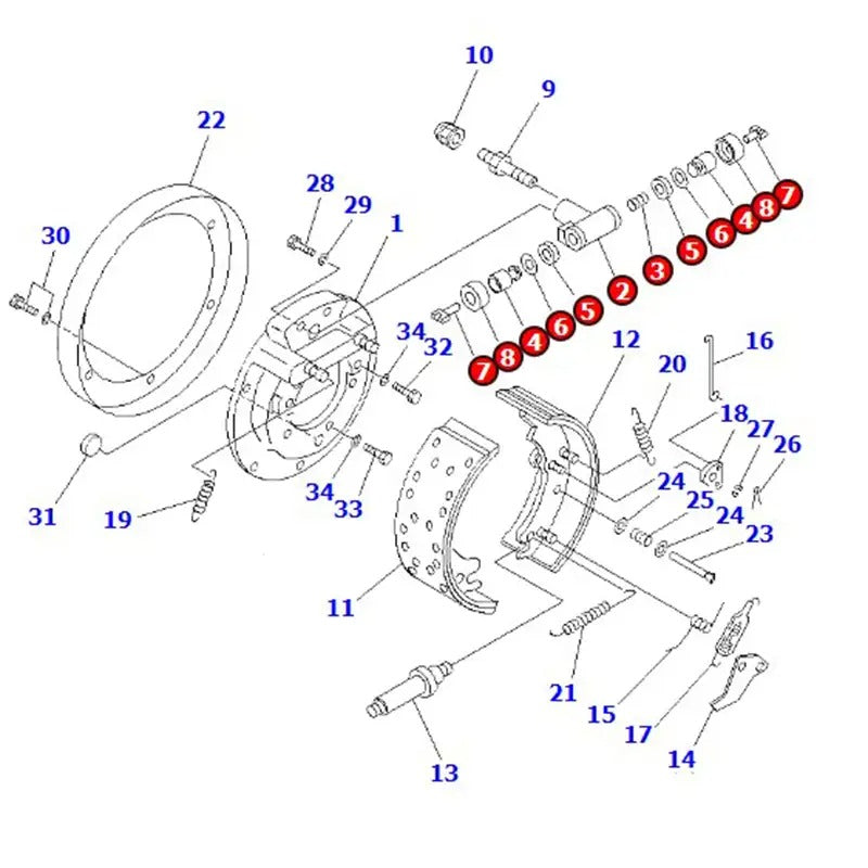Cylindre de roue 3ED-30-41320 pour chariots élévateurs Komatsu DX20, FD50, FD50E, FD70-8-US, FD70E-7, FG50, FG60-7 et FG70-7