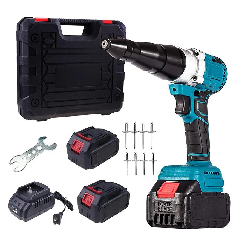 21V Portable Lithium Battery Charging Full-Automatic Core Pulling Rivet Gun Professional Kit with Battery and Charger for 1/8" 5/32" 3/16" Rivets