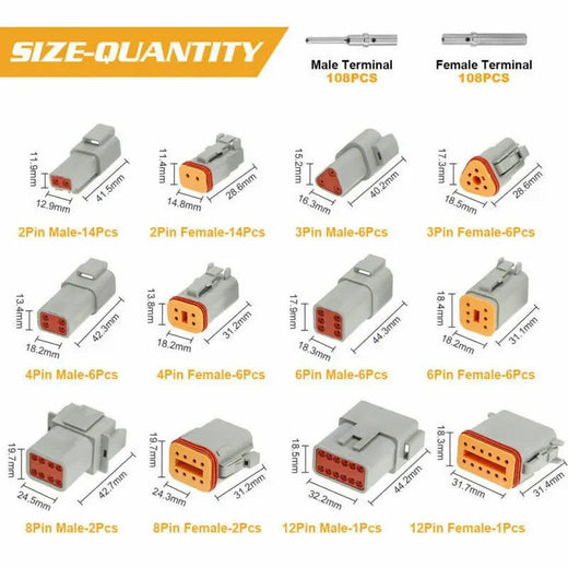 400 Pcs Deutsch DT Connector Plug Kit for 14-16 AWG Stamped Contacts Kit - KUDUPARTS
