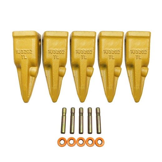 5 Pieces J200 Bucket Tooth Teeth 1U-3202 With Pins 8E-6208 Retainers 8E-6209 for Caterpillar CAT Engine Motor Grader Loader - KUDUPARTS