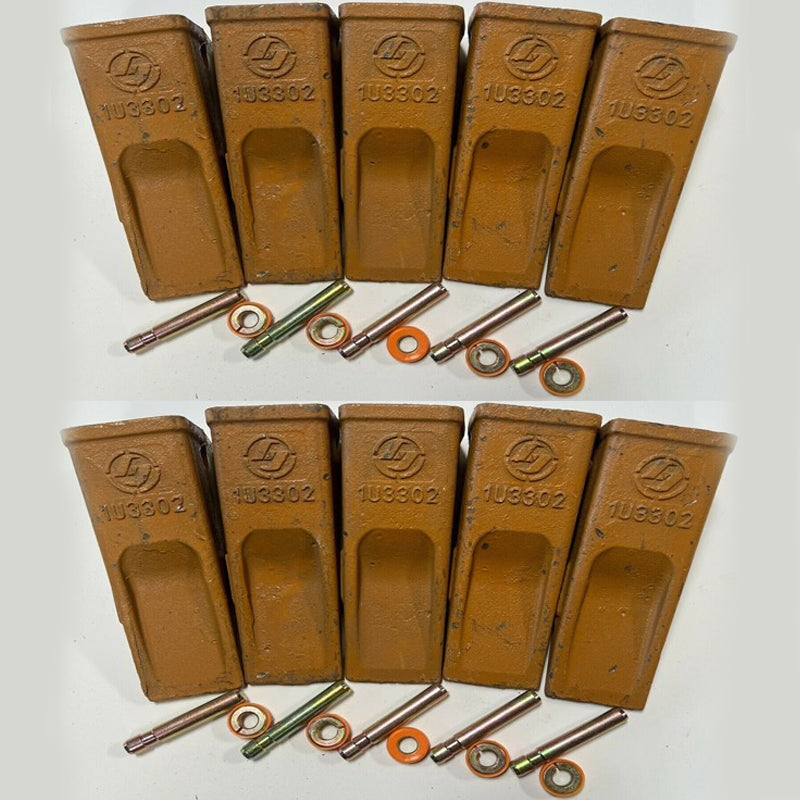 10 dents de godet, axes 1U-3302, bague de retenue 9J2308, 8E6259 pour pelle Caterpillar CAT E180, E215 et E315