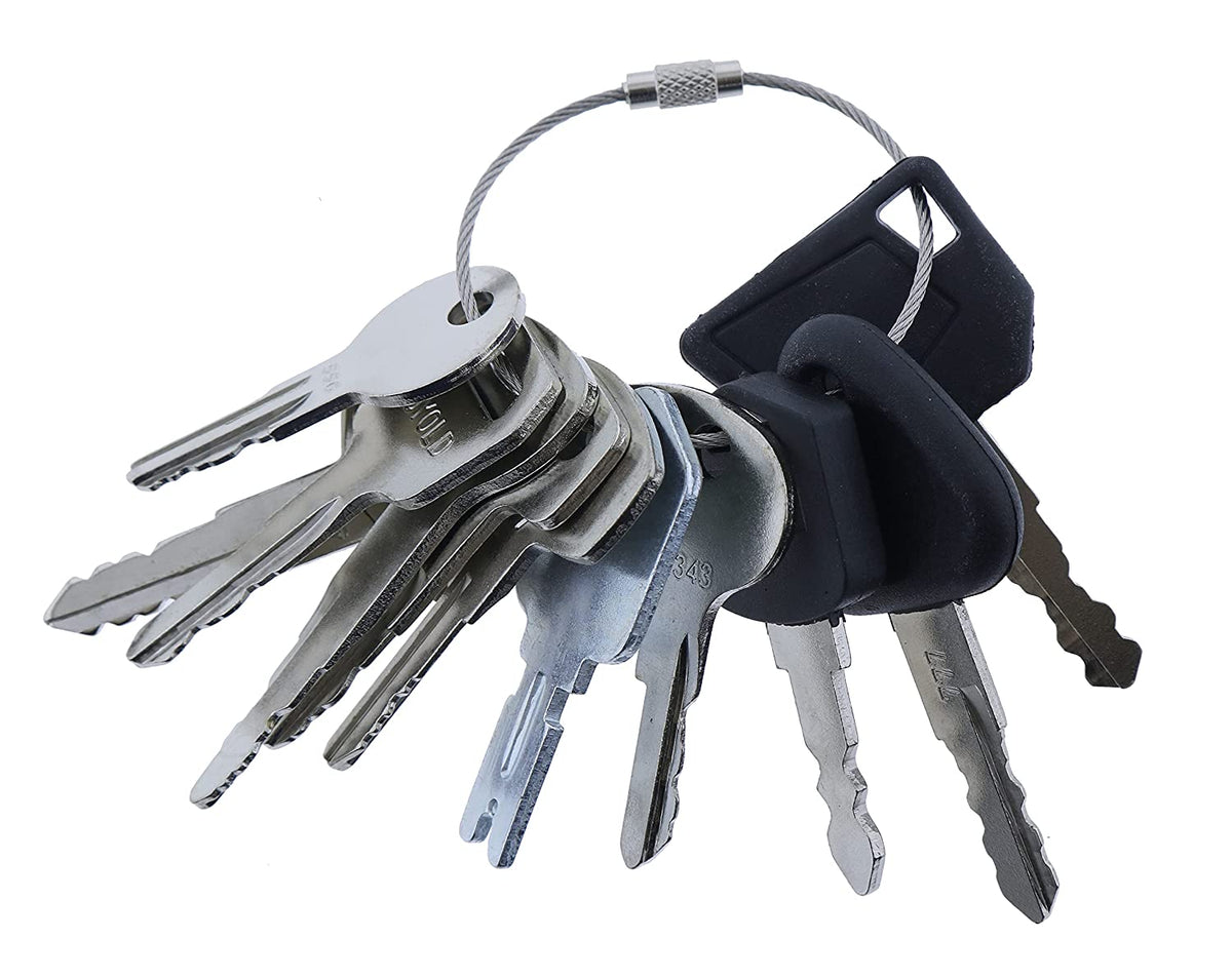 12 Set Forklift Keys Master for Yale Cat Clark Komatsu Toyota Doosan Nissan Hyster JCB Volvo Tornado Mitsubishi Forklift - KUDUPARTS