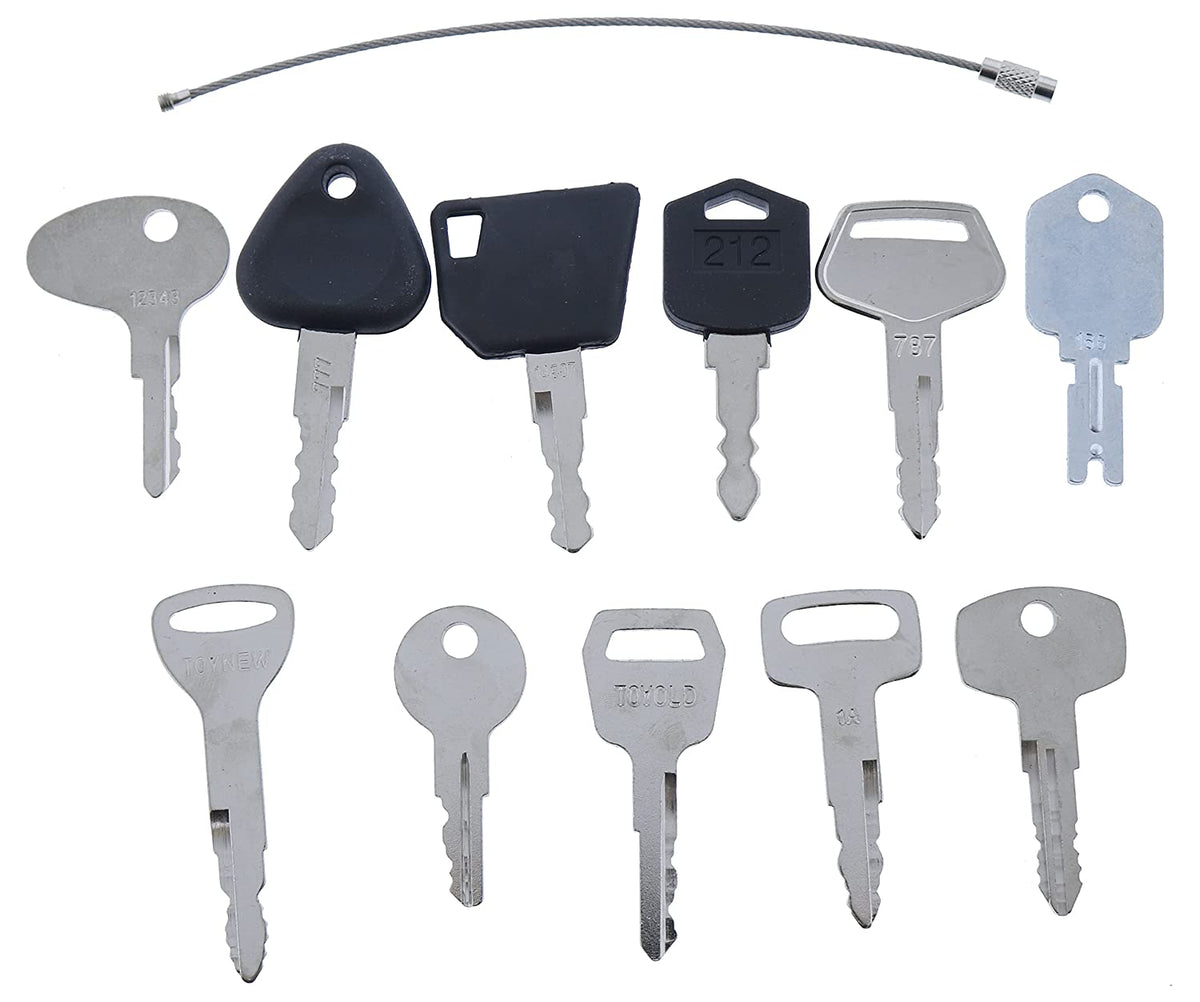 12 Set Forklift Keys Master for Yale Cat Clark Komatsu Toyota Doosan Nissan Hyster JCB Volvo Tornado Mitsubishi Forklift - KUDUPARTS