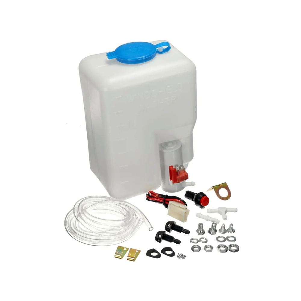 12V Universal 1.8L Windshield Washer Bottle Tank Pump Wiper System Reservoir Kit - KUDUPARTS
