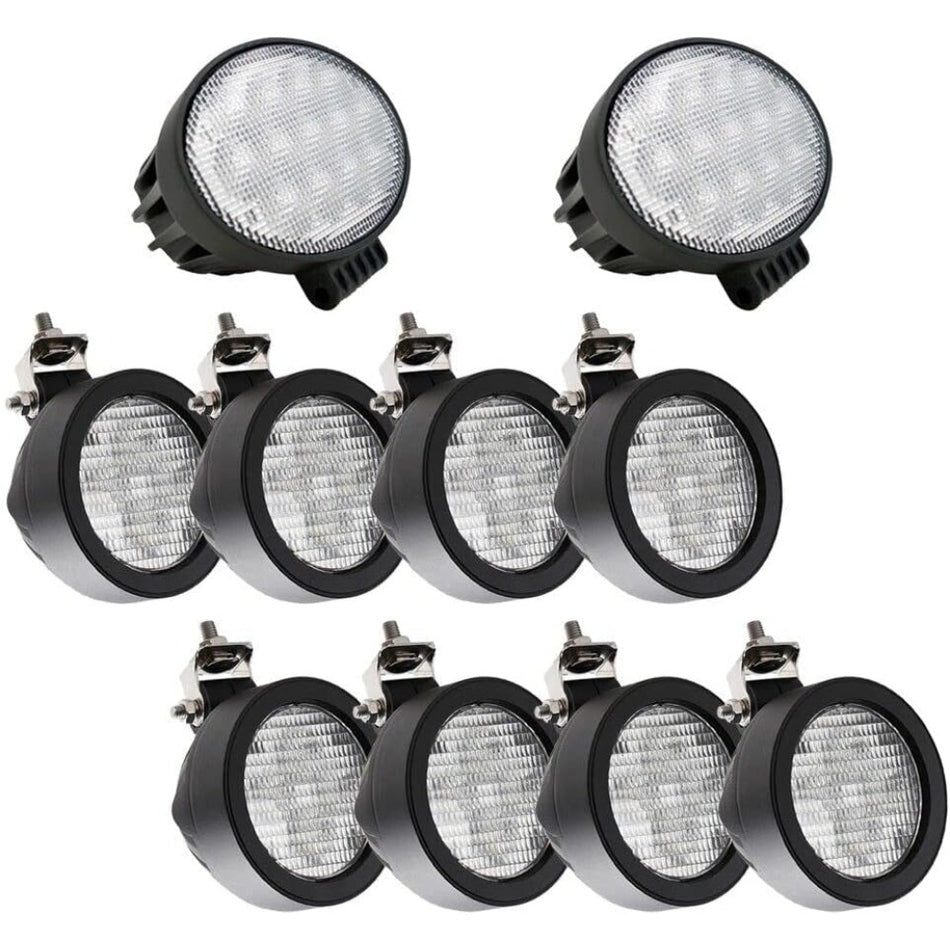 10Pcs Oval Flood Beam Led Cab Light Kit Fits John Deere R Series R4023,R4030