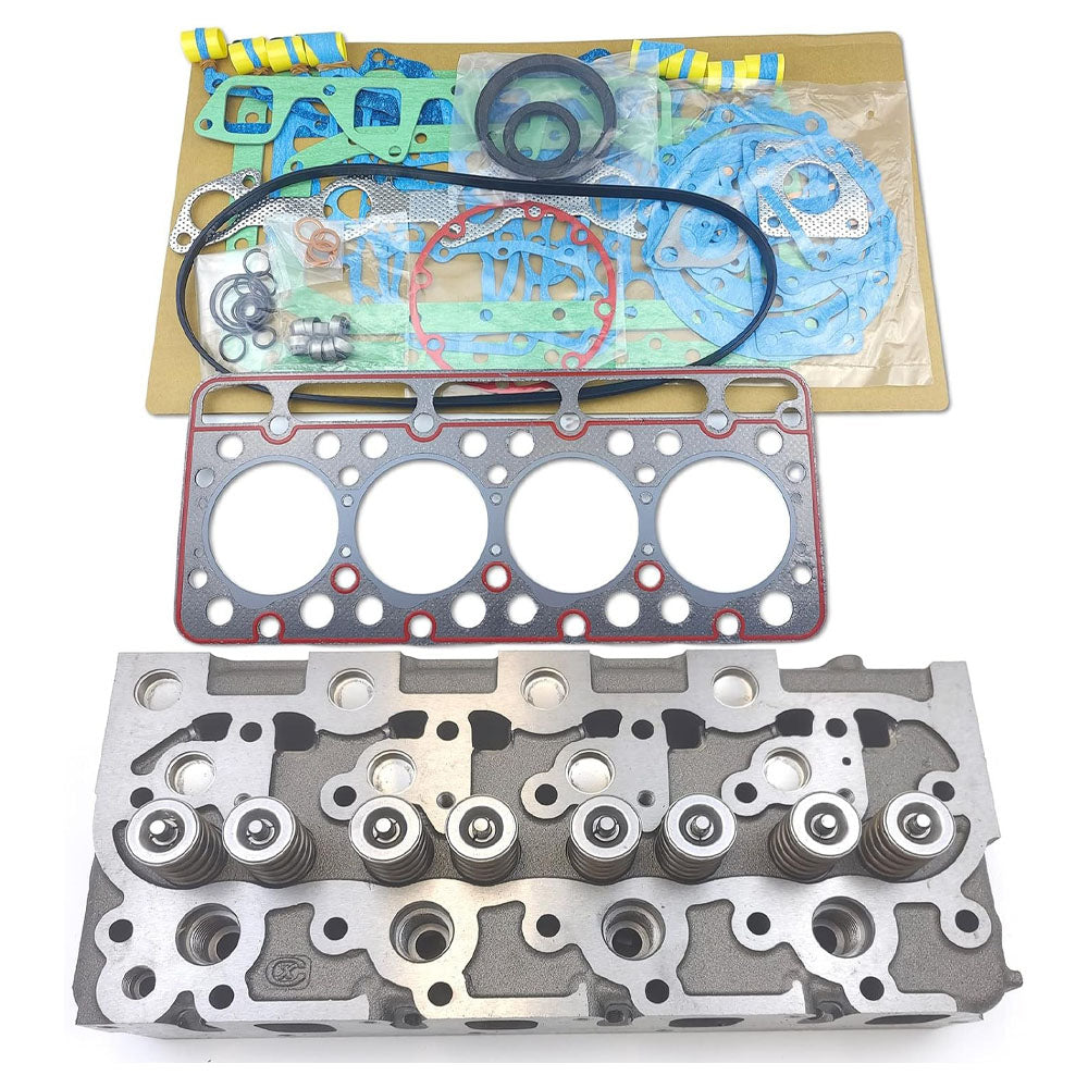 V1702 Complete Cylinder Head + 1 Set Full Gasket Kit Compatible with Kubota V1702 V1702B Engine L2850DT Tractor KH90 Mini Excavator Bobcat 743 733 Skid Loader - KUDUPARTS