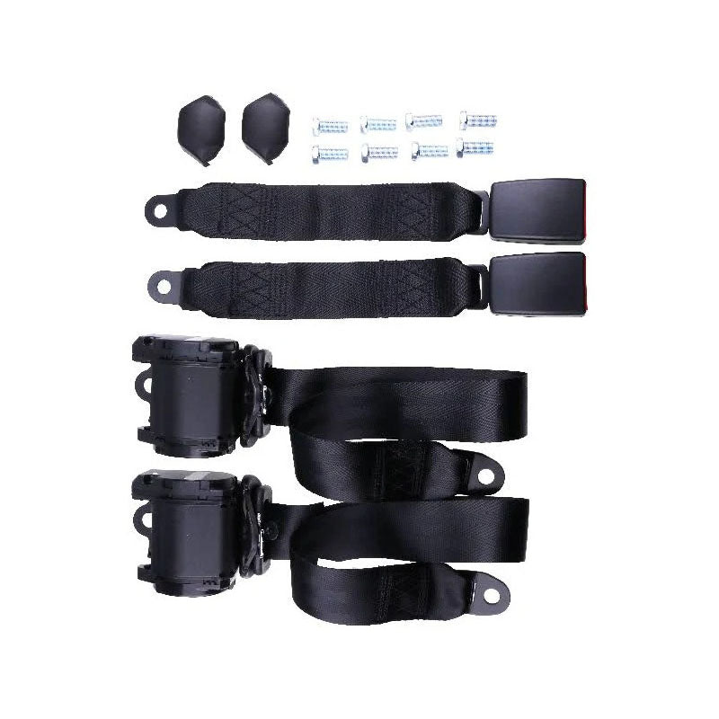 2 Sets Retractable 3 Point Safety Seat Belt Straps Car Vehicle Adjustable Belt Kit ZL85FW - KUDUPARTS