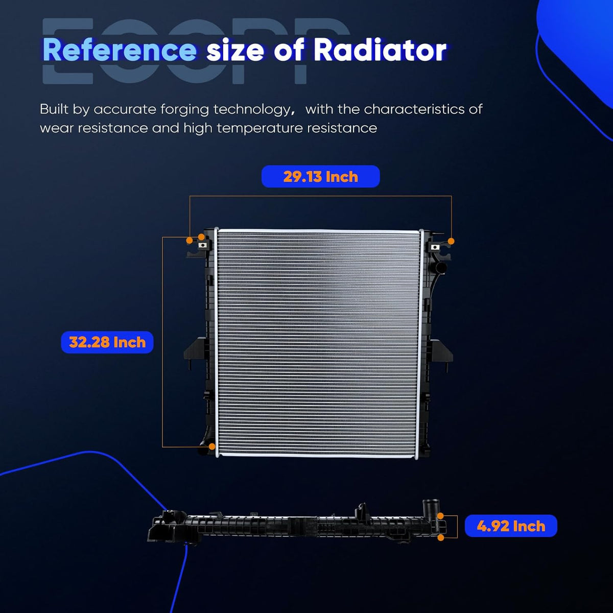 Aluminum Engine Radiator Assembly Compatible with 2019-2023 Ford Ranger - Replaces 13804, CU13804, RAD13804 - KUDUPARTS