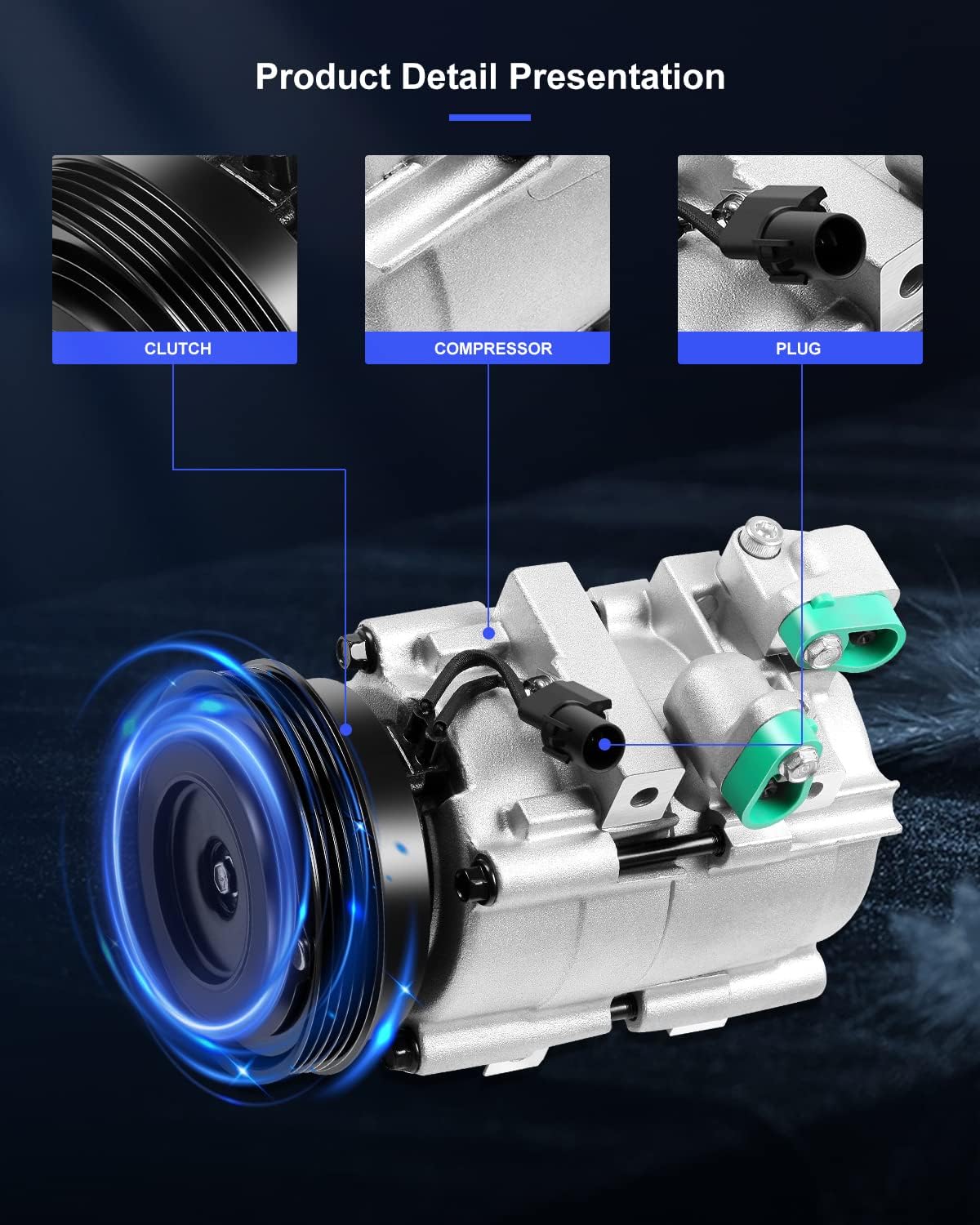 A/C Compressor with Clutch for Hyundai Santa Fe, Kia Magentis/Optima 2.4L (1999-2008) – Fast Cooling