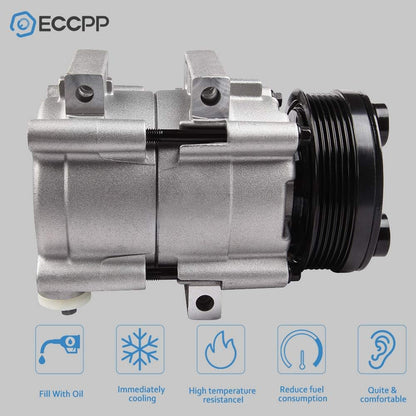 AC Compressor with Clutch 1994-2007 Fit for Ford for F-150 for F-250 for F-350 for F450 for F550 for Ford Mustang for Mercury Cougar 4.6L 5.4L 6.8L AC Compressor 6 Grooves FS10