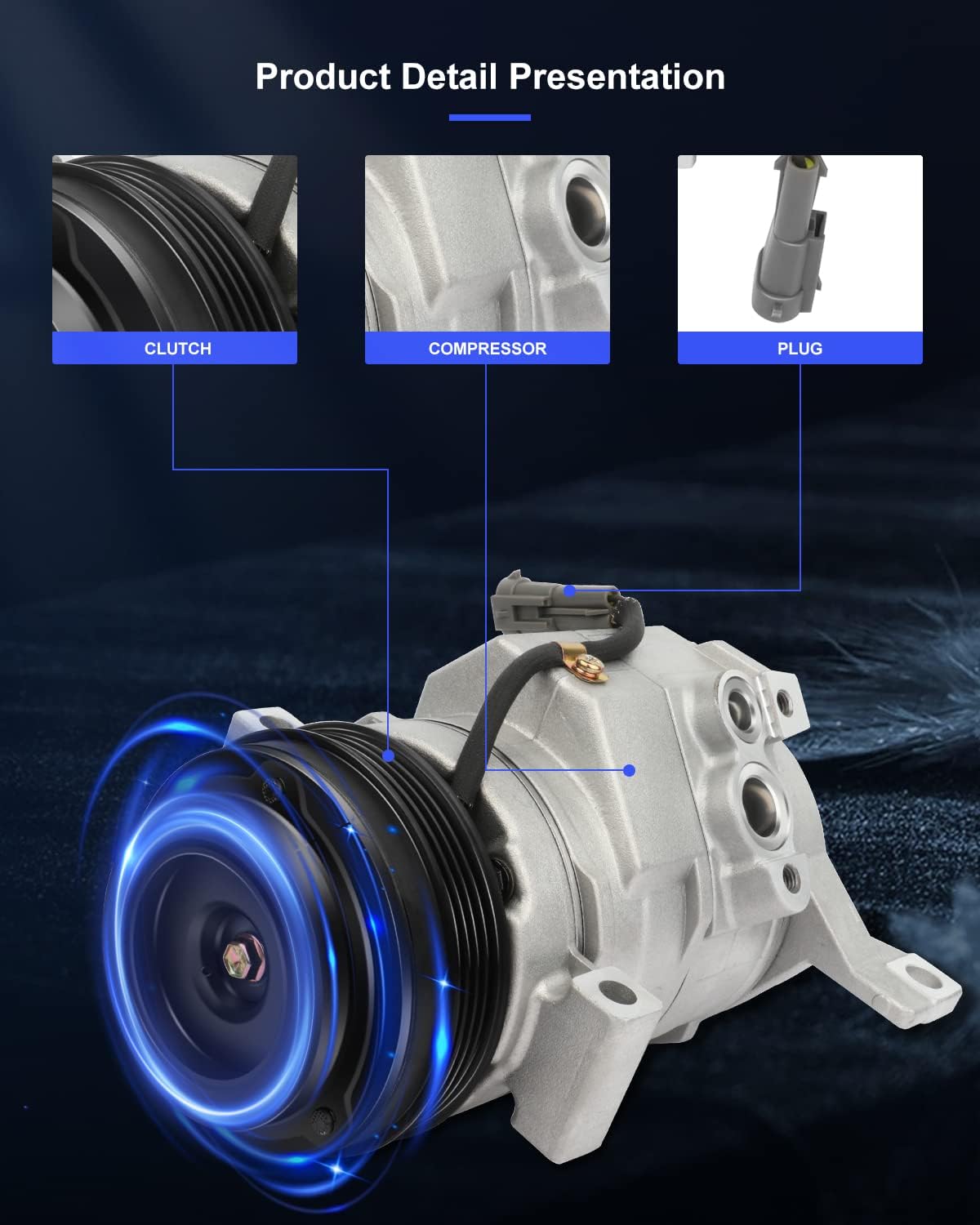 Fast Cooling A/C Compressor with Clutch, 4 Groove - Compatible with 2006-2016 Chevrolet Express 1500/2500