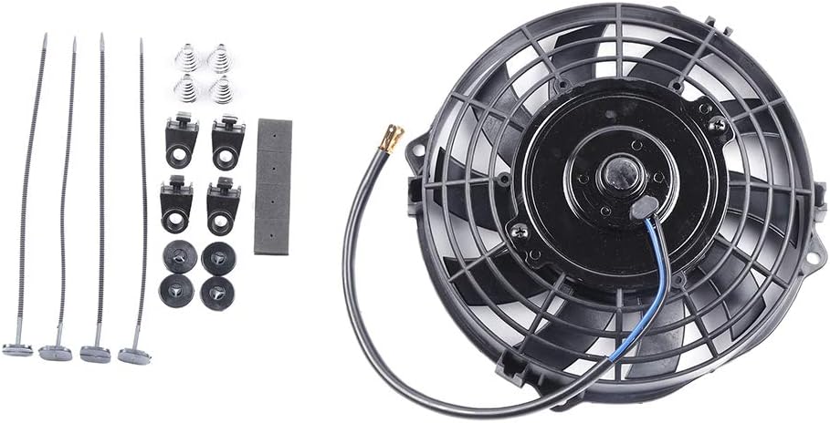 7" Universal Slim Electric Radiator Cooling Fan – 12V Push/Pull Mount Kit, Black Plastic