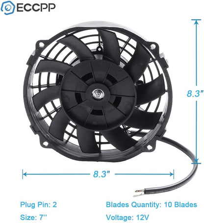 7" Universal Slim Electric Radiator Cooling Fan – 12V Push/Pull Mount Kit, Black Plastic