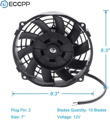 7" Universal Slim Electric Radiator Cooling Fan – 12V Push/Pull Mount Kit, Black Plastic - KUDUPARTS