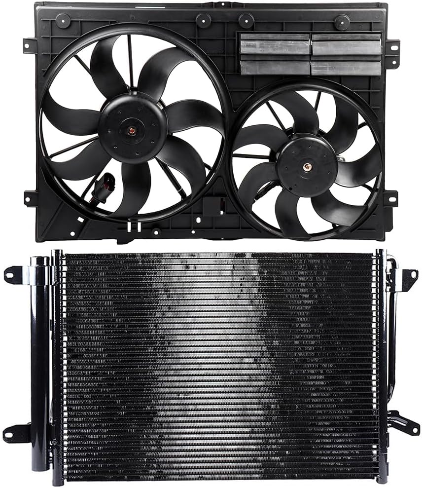 620-805 Cooling Fan + 3889 Condenser Replacement for 2012-2014 Volkswagen Beetle & 2011-2013 Volkswagen Jetta