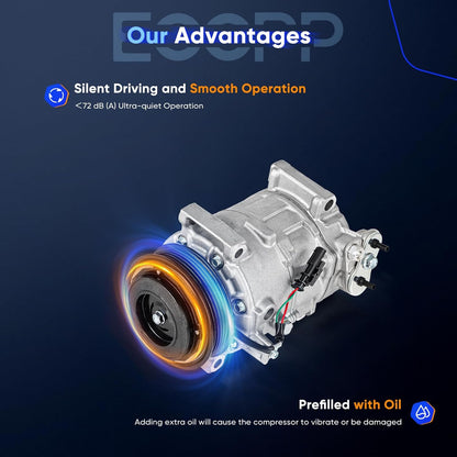 AC Compressor with Clutch – Compatible with 2019-2020 Chevrolet Silverado 4500/5500/6500 HD 6.6L & 2015-2023 GMC Sierra 2500/3500 HD 6.6L