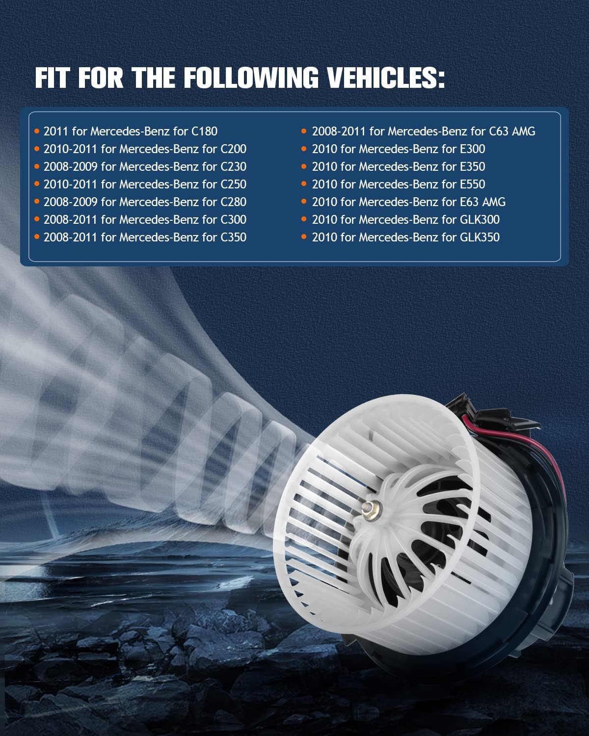 HVAC AC Heater Blower Motor with Fan Cage, Front – Compatible with 2011 Mercedes-Benz C180, 2010–2011 C200, 2008–2009 C230