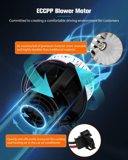 HVAC AC Heater Blower Motor with Fan Cage, Front – Compatible with 2011 Mercedes-Benz C180, 2010–2011 C200, 2008–2009 C230
