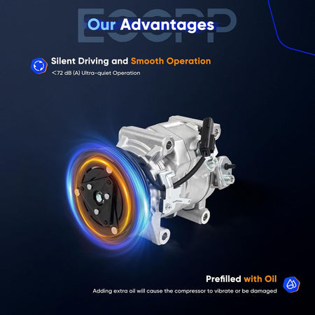 AC Compressor with Clutch – Rapid Cooling – Compatible with 2011–2014 Chrysler 200 3.6L & 2011–2019 Dodge Journey 3.6L - KUDUPARTS
