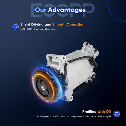 AC Compressor with Clutch | Fits Buick Verano 2.0L (2013-2016) & 2.4L (2012-2017) | Rapid Cooling, 6 Grooves