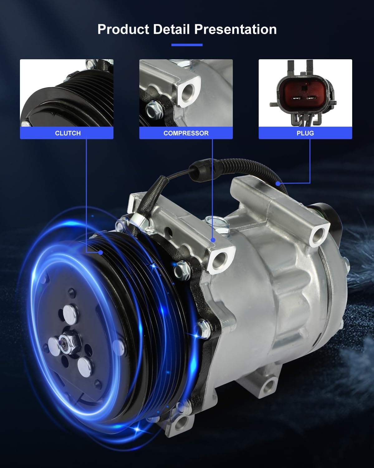 AC Compressor Fast Cooling – Compatible with Dodge Ram 2500 3500 5.9L (1994-2005) | 8 Grooves SD7H15 Air Conditioning Compressor - KUDUPARTS