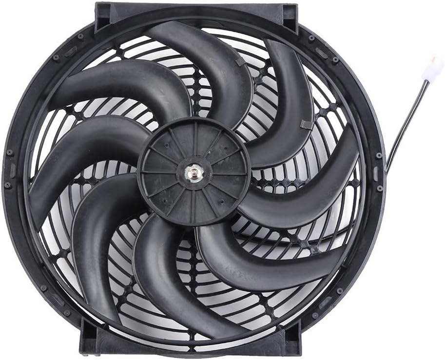 14" Universal Slim Push-Pull Electric Radiator Cooling Fan Mount Kit, Black Plastic, 12V