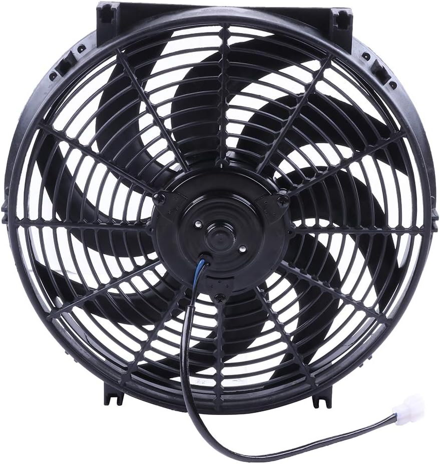 14" Universal Slim Push-Pull Electric Radiator Cooling Fan Mount Kit, Black Plastic, 12V