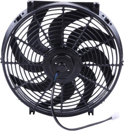 14" Universal Slim Push-Pull Electric Radiator Cooling Fan Mount Kit, Black Plastic, 12V