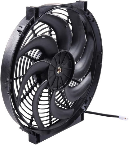 14" Universal Slim Push-Pull Electric Radiator Cooling Fan Mount Kit, Black Plastic, 12V