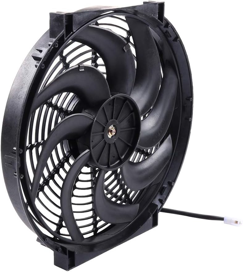 14" Universal Slim Push-Pull Electric Radiator Cooling Fan Mount Kit, Black Plastic, 12V - KUDUPARTS