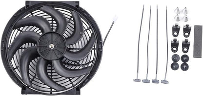 14" Universal Slim Push-Pull Electric Radiator Cooling Fan Mount Kit, Black Plastic, 12V