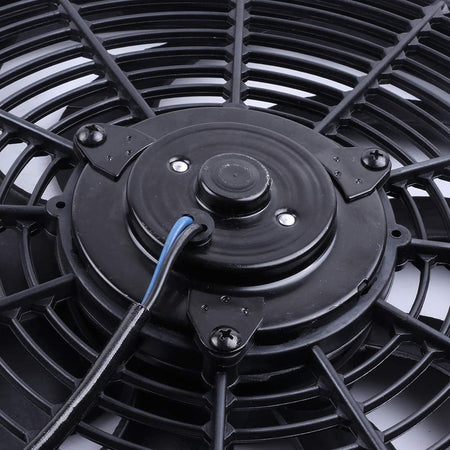 14" Universal Slim Push-Pull Electric Radiator Cooling Fan Mount Kit, Black Plastic, 12V - KUDUPARTS
