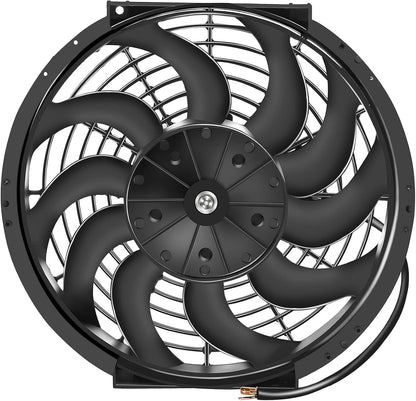 12" Universal Slim Push-Pull Electric Radiator Cooling Fan Mount Kit – Black, 12V