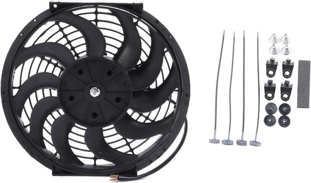 12" Universal Slim Push-Pull Electric Radiator Cooling Fan Mount Kit – Black, 12V - KUDUPARTS